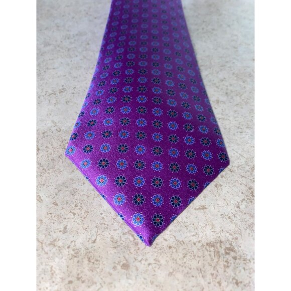 Ermenegildo Zegna Purple Patterned Silk Mens Tie 60" Made In Italy - Picture 11 of 13